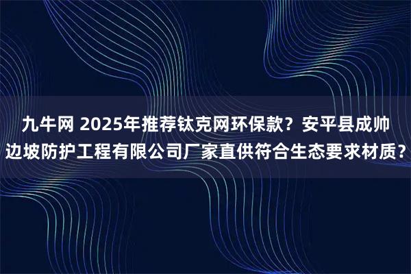 九牛网 2025年推荐钛克网环保款？安平县成帅边坡防护工程有限公司厂家直供符合生态要求材质？